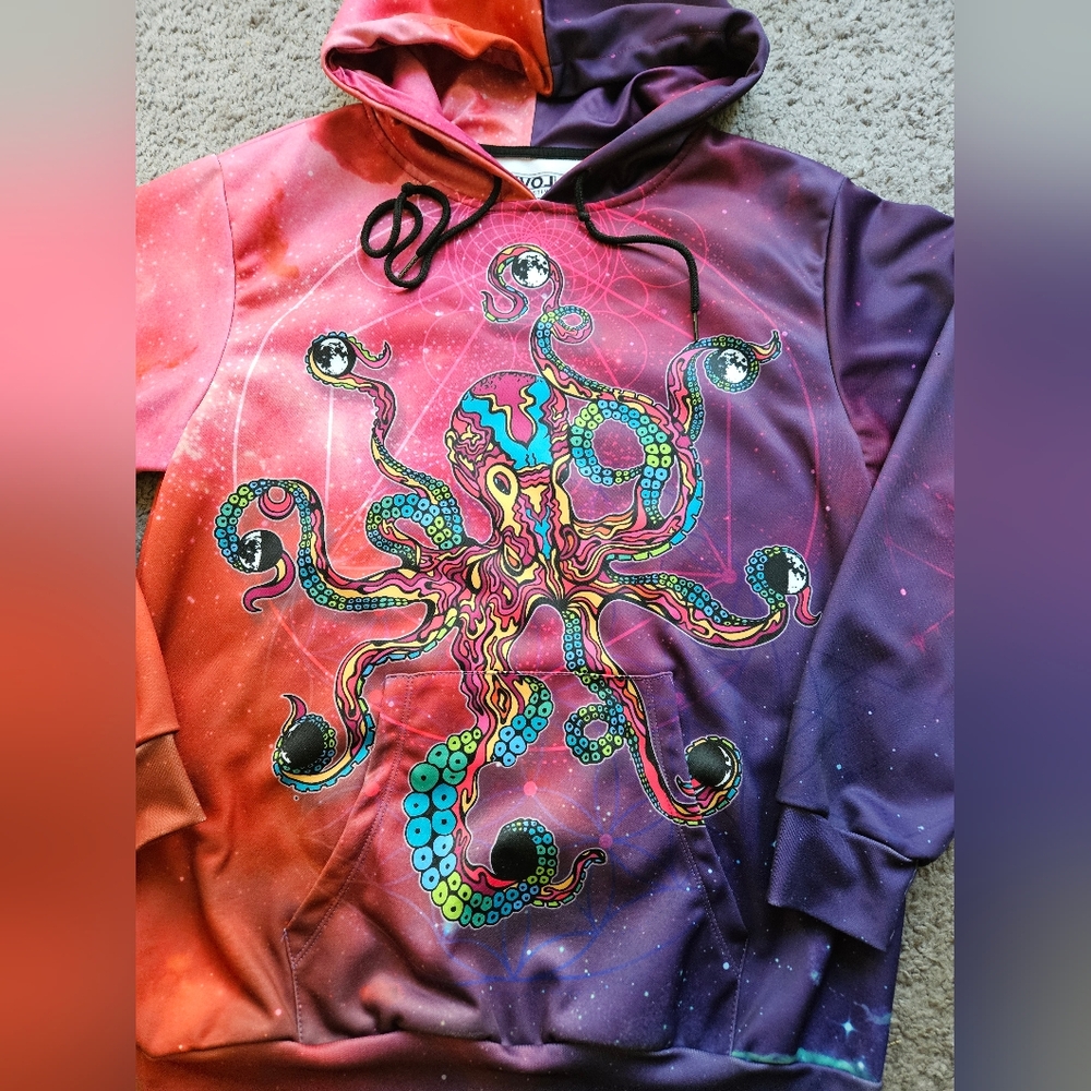 Psychedelic Octopus Gradient Hoodie - Pink & Purple